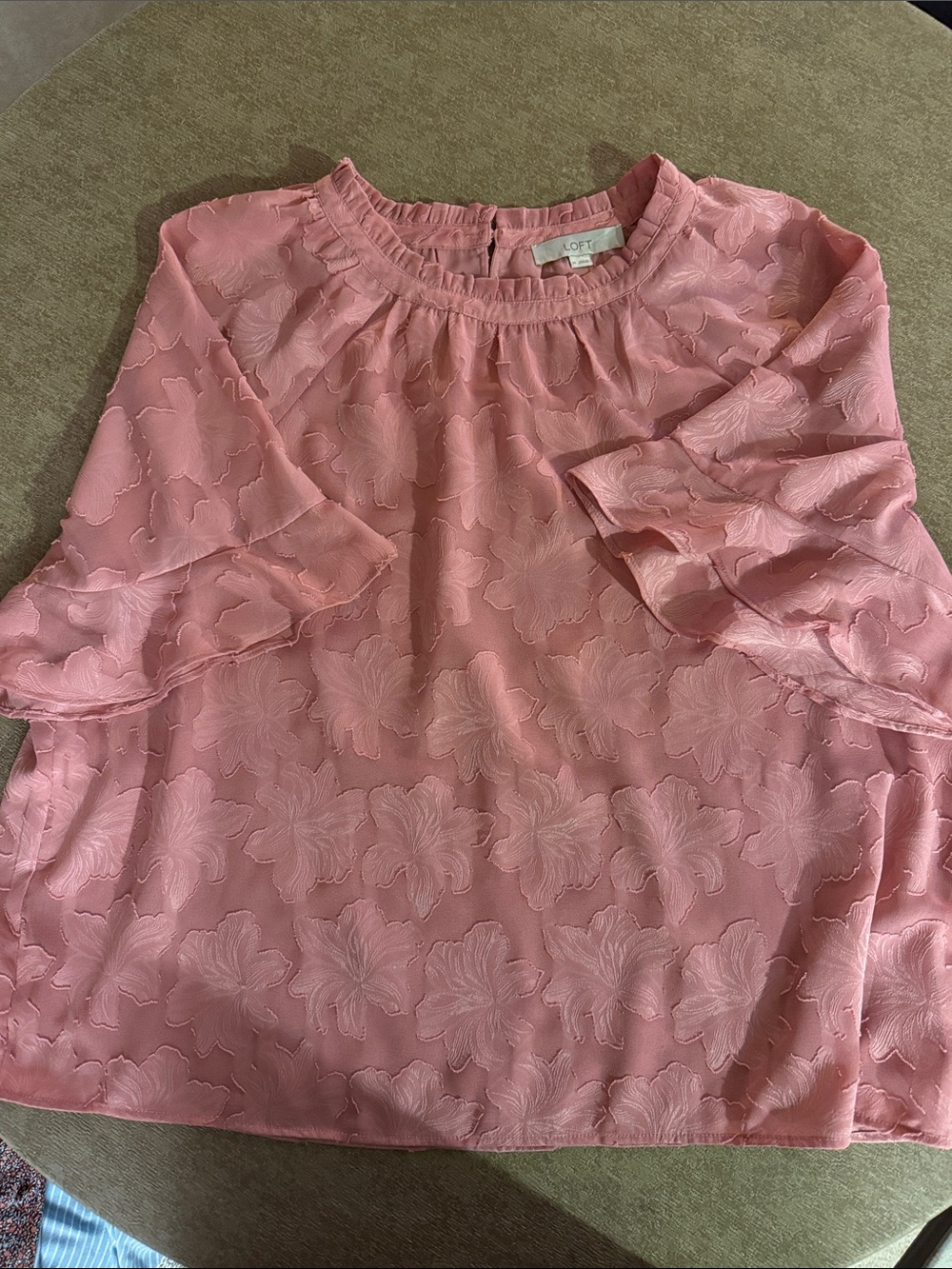 LOFT Dusty Pink Floral Ruffle-Sleeve Blouse